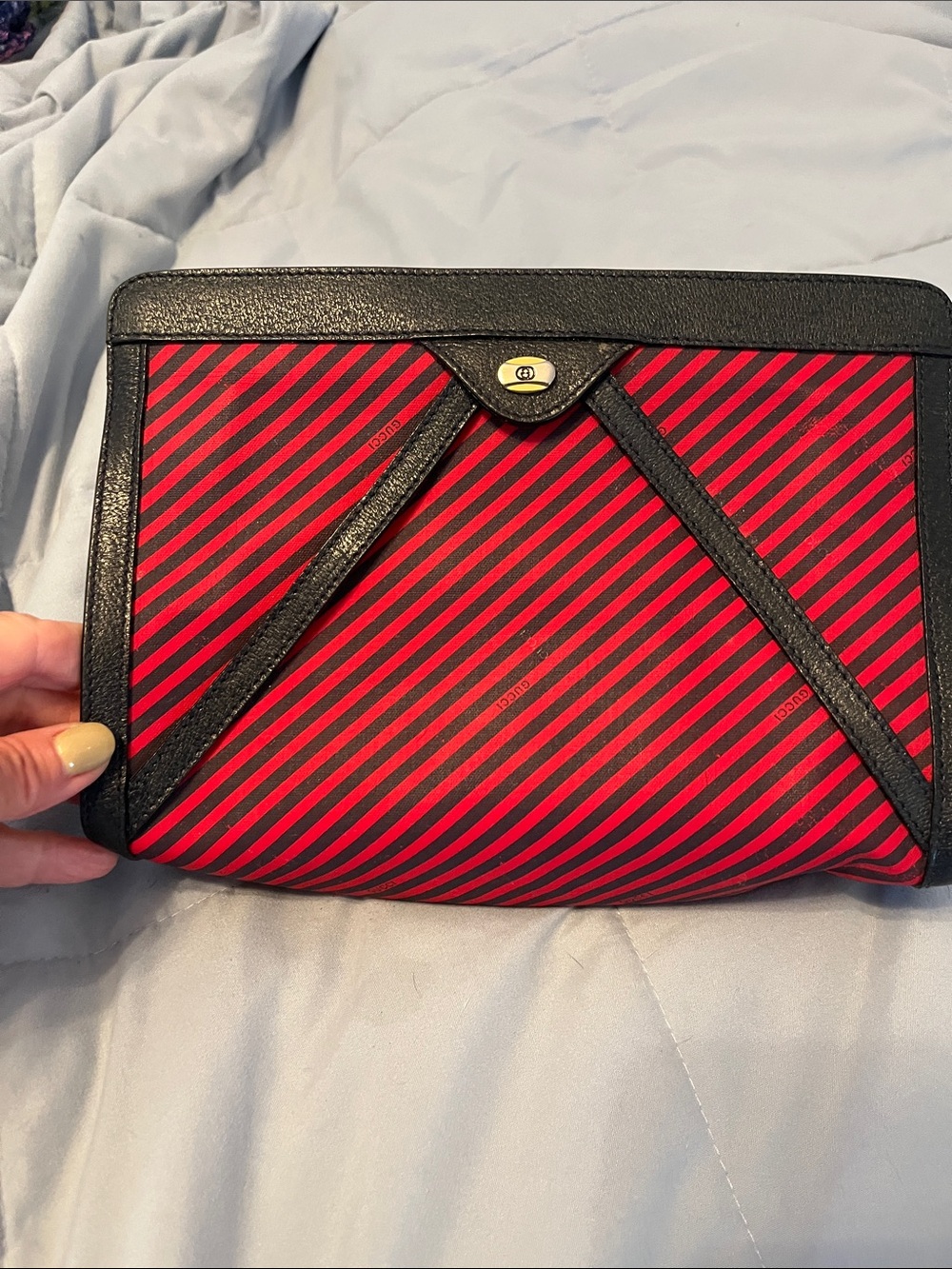 Gucci Black and Red Diagonal Stripe Wristlet Clutch